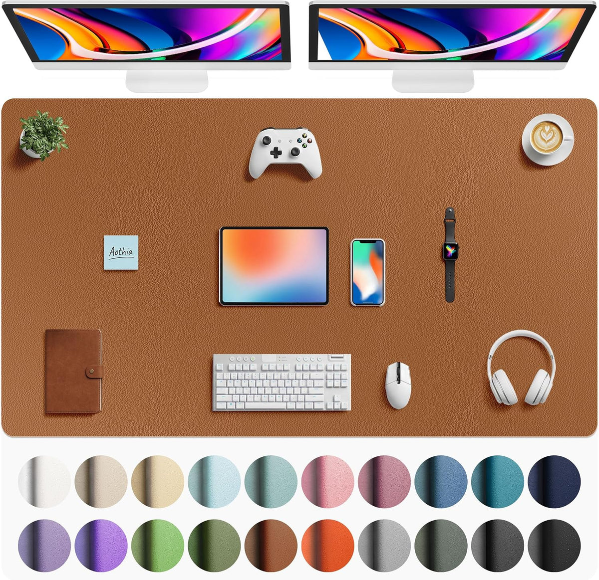 Aothia Non-Slip Waterproof PU Leather Desk Pad Protector for Mouse, Writing Desk, Office, Home, Laptop Blotter, 23.6" x 13.7", Black Father Jim Norris notebooks