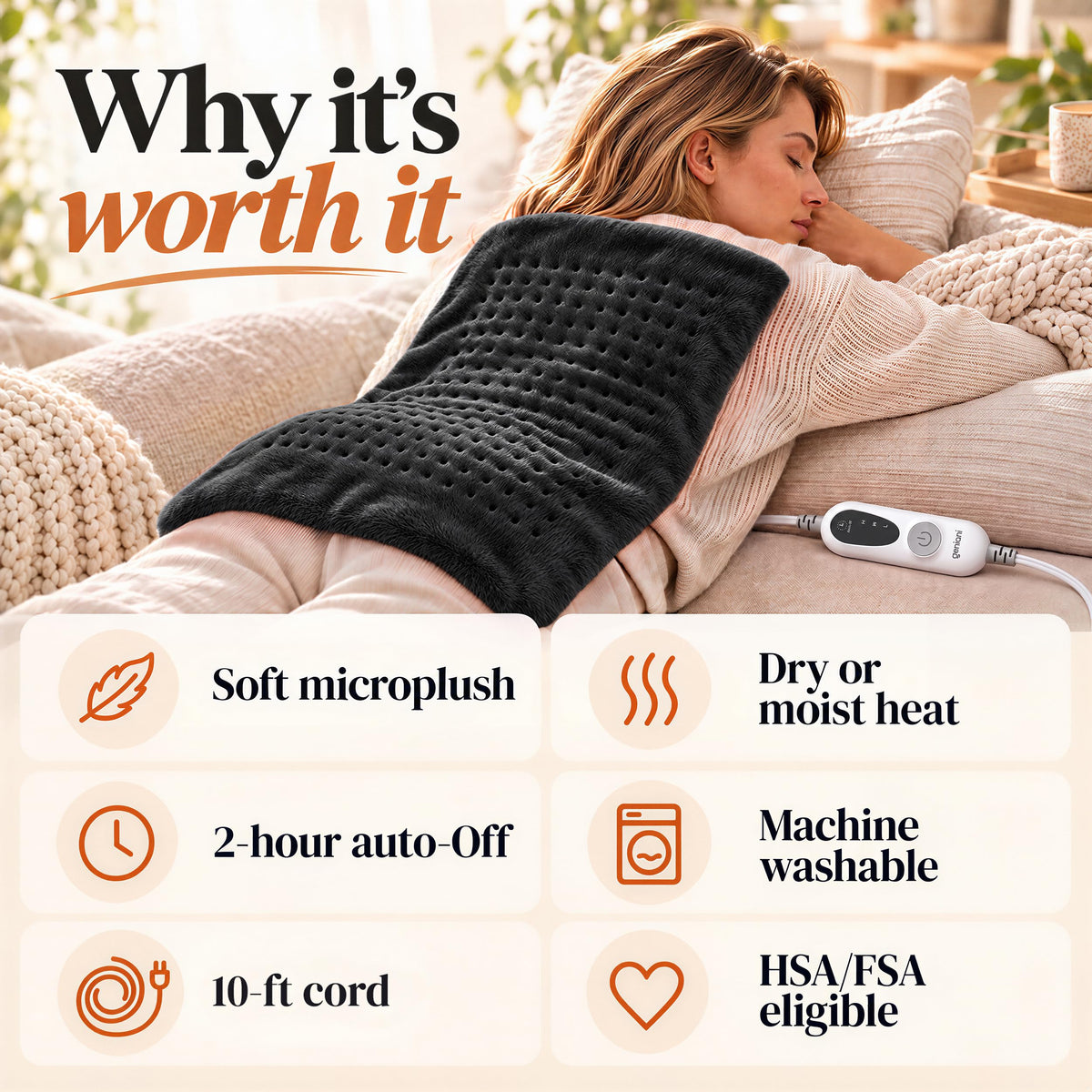 GENIANI XXL Heating Pad for Back Pain & Menstrual Pain Relief, Electric Throw Auto Shut Off,