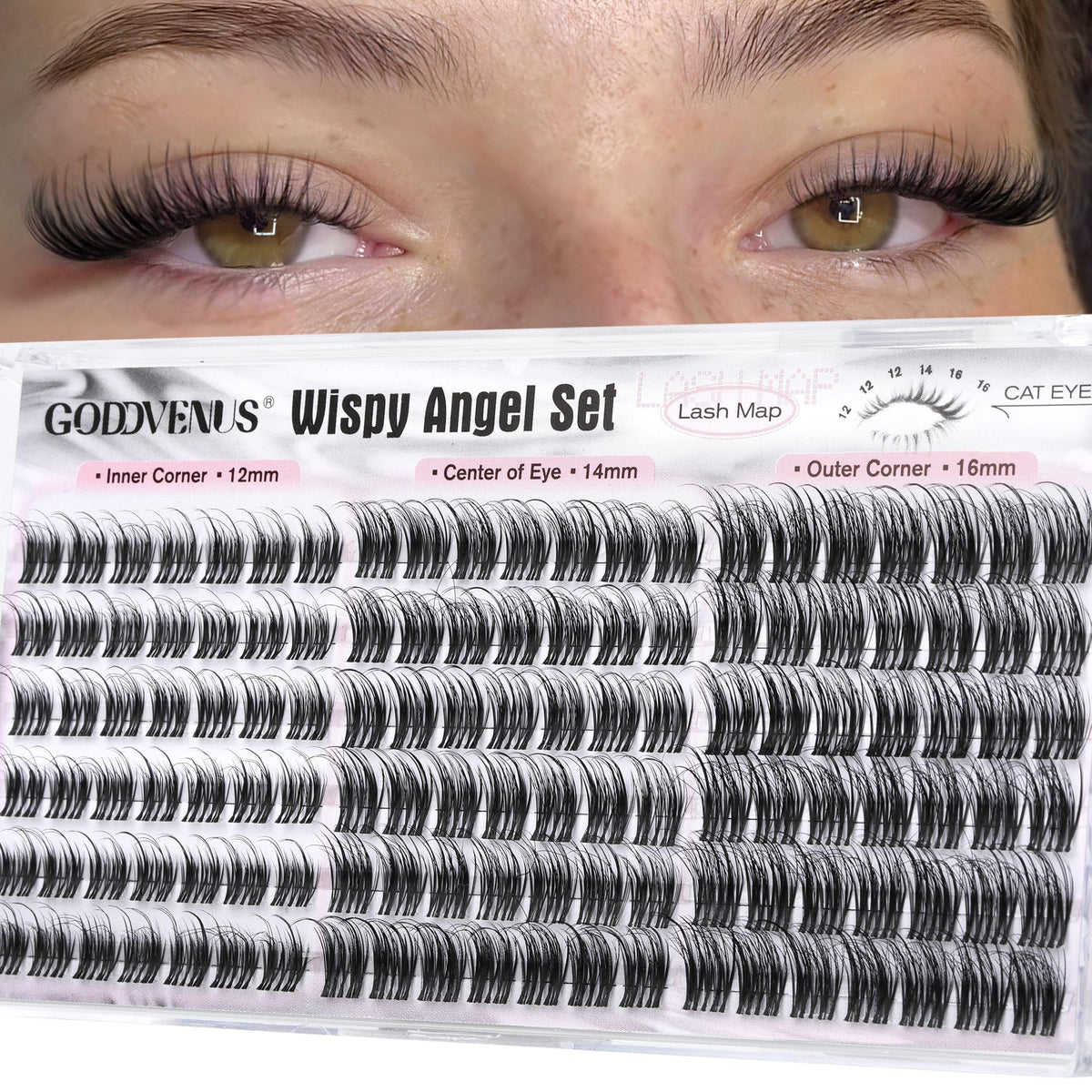 Goddvenus Lash Clusters Kit 9-14mm Wispy Eyelash Clusters Lashes Natural DIY Lash Extension Kit Short Cluster Eyelash Extensions Kit 300pcs C Curl Individual Lashes Cluster Eyelash (With Tweezers)