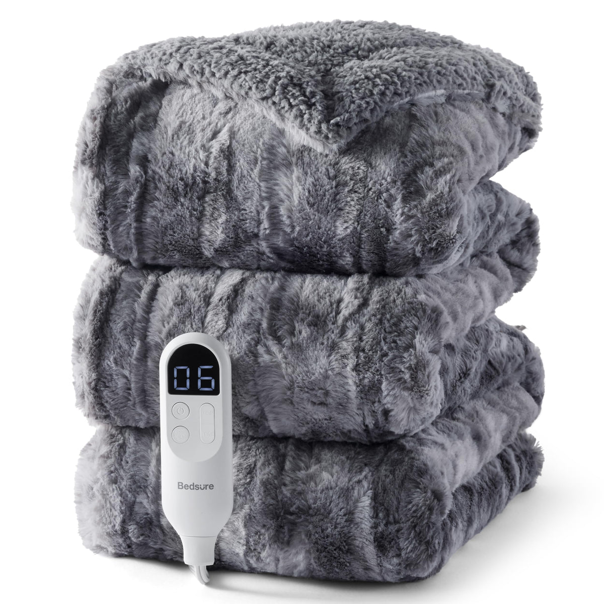 Bedsure Electric Blanket Twin with Preheat Function - Soft Flannel Heated Blanket Twin Size, Fast Heating with 6 Time Settings (Up to 10H) & 6 Heat Settings, Gifts for Grandma (62x84 inches, Grey)
