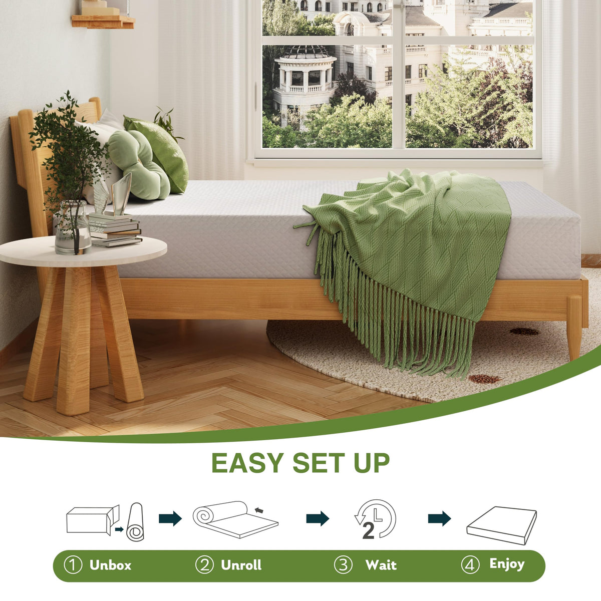 EGOHOME Full Size Memory Foam Mattress 8 Inch, Green Tea, Medium Firm