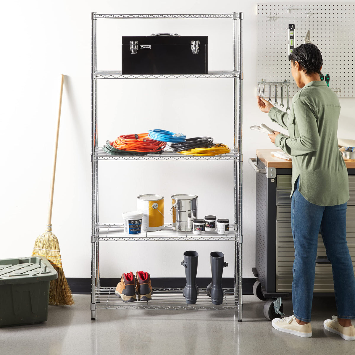 Amazon Basics 5-Shelf Adjustable Heavy Duty Steel Wire Storage Shelves for Garage