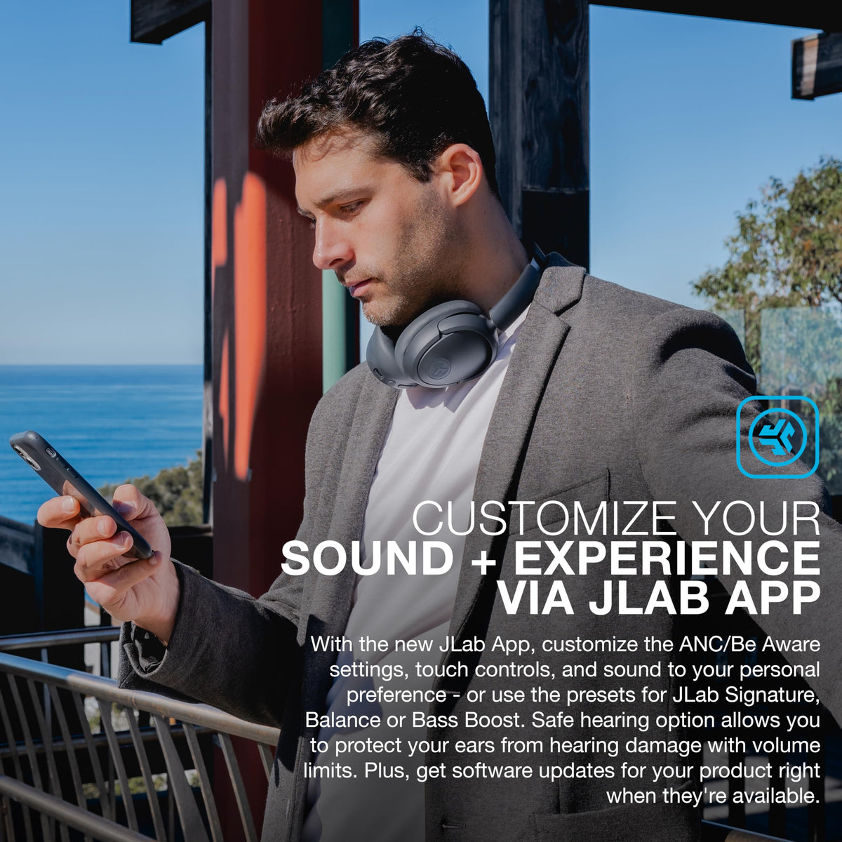 JLab JBuds Lux ANC Wireless Over-Ear Headphones, Limited Edition Navy Father Jim Norris notebooks