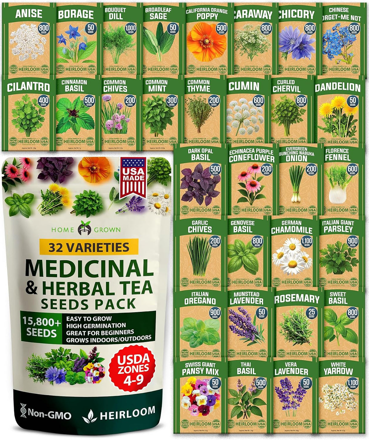 HOME GROWN 15 Herb Seed Variety Kit, 5100+ Seeds, Culinary Herb Kit Father Jim Norris notebooks