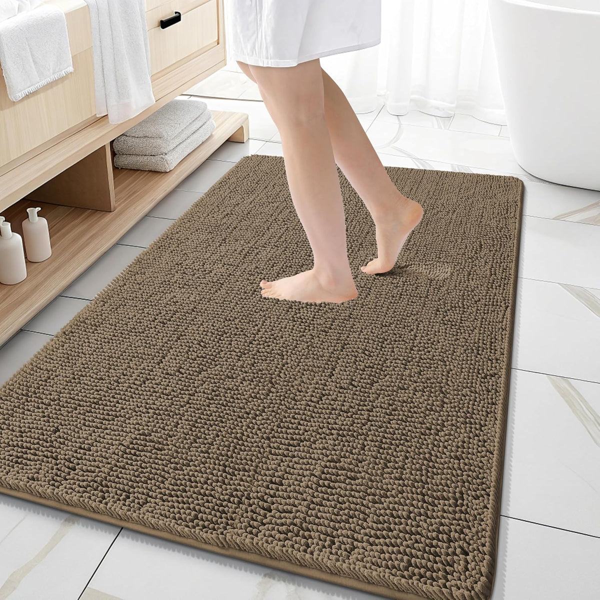 OLANLY Toilet Rugs U-Shaped 20x20,, Soft Absorbent Chenille Contour Rugs