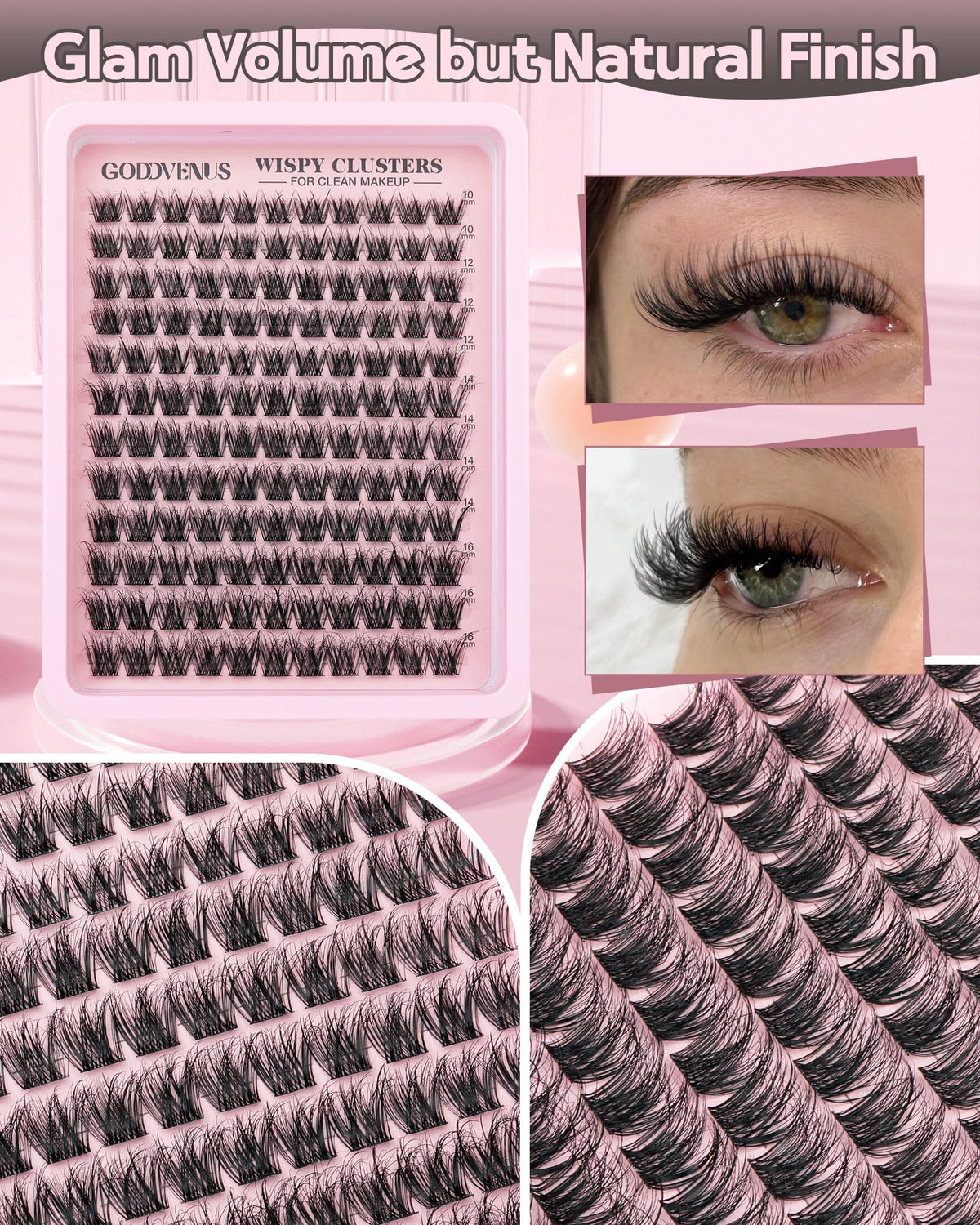 Goddvenus Lash Clusters Kit 9-14mm Wispy Eyelash Clusters Lashes Natural DIY Lash Extension Kit Short Cluster Eyelash Extensions Kit 300pcs C Curl Individual Lashes Cluster Eyelash (With Tweezers)
