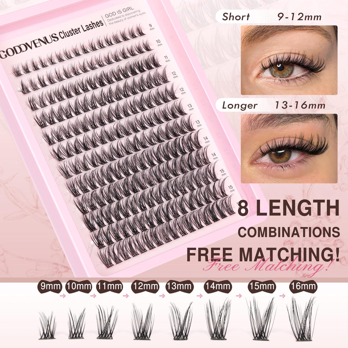 Goddvenus Lash Clusters Kit 9-14mm Wispy Eyelash Clusters Lashes Natural DIY Lash Extension Kit Short Cluster Eyelash Extensions Kit 300pcs C Curl Individual Lashes Cluster Eyelash (With Tweezers)