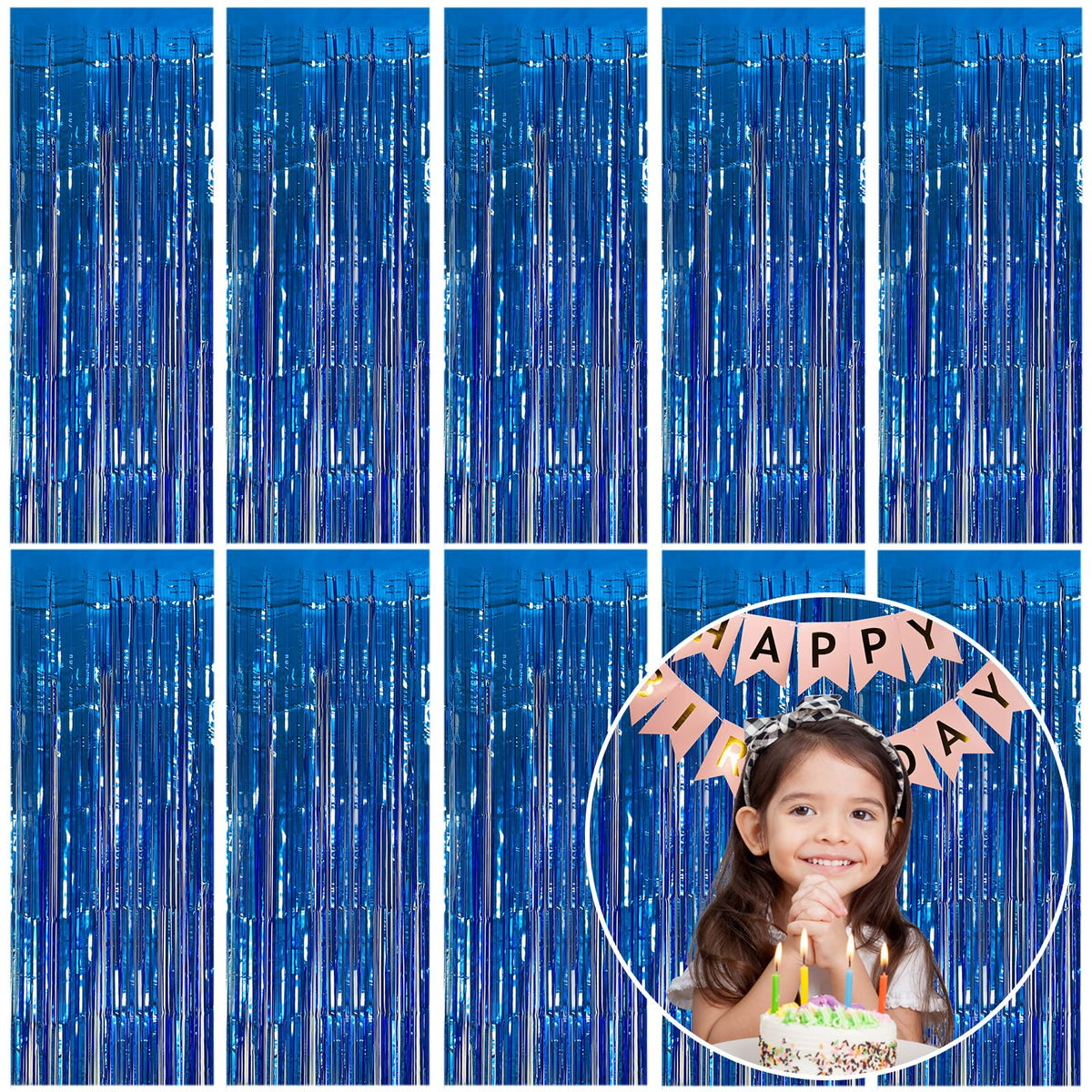 2 Pack Blue Party Decorations Ocean Party Decor Supplies Blue Party Streamers Birthday Decorations Tinsel Foil Fringe Curtains Photo Booth Props Celebration Decorations