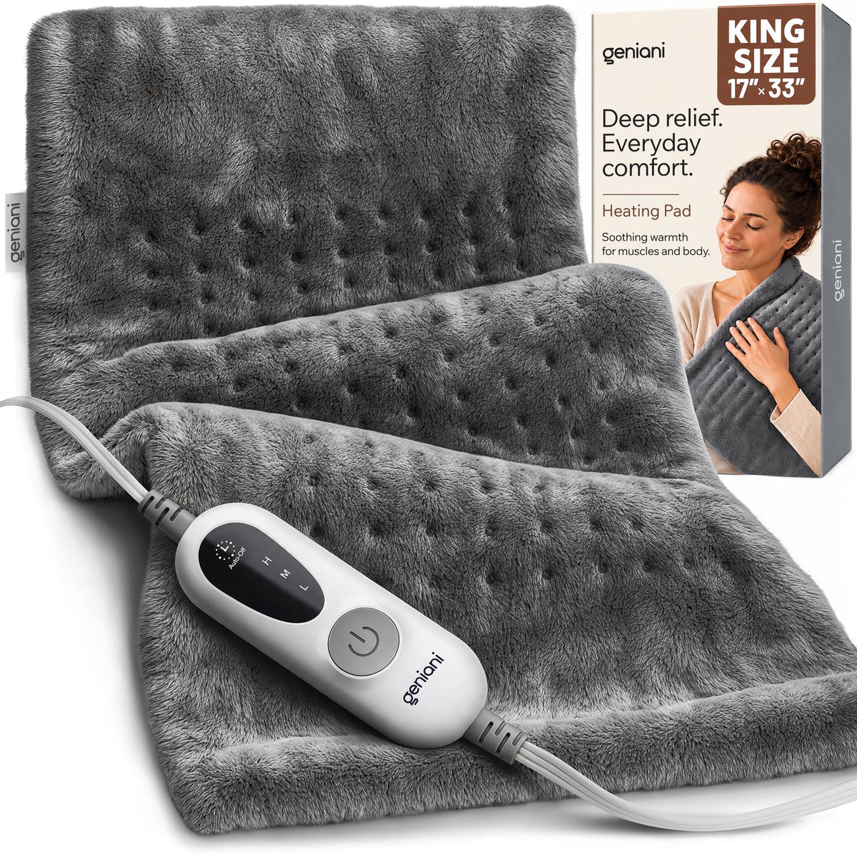 GENIANI XXL Heating Pad for Back Pain & Menstrual Pain Relief, Electric Throw Auto Shut Off,