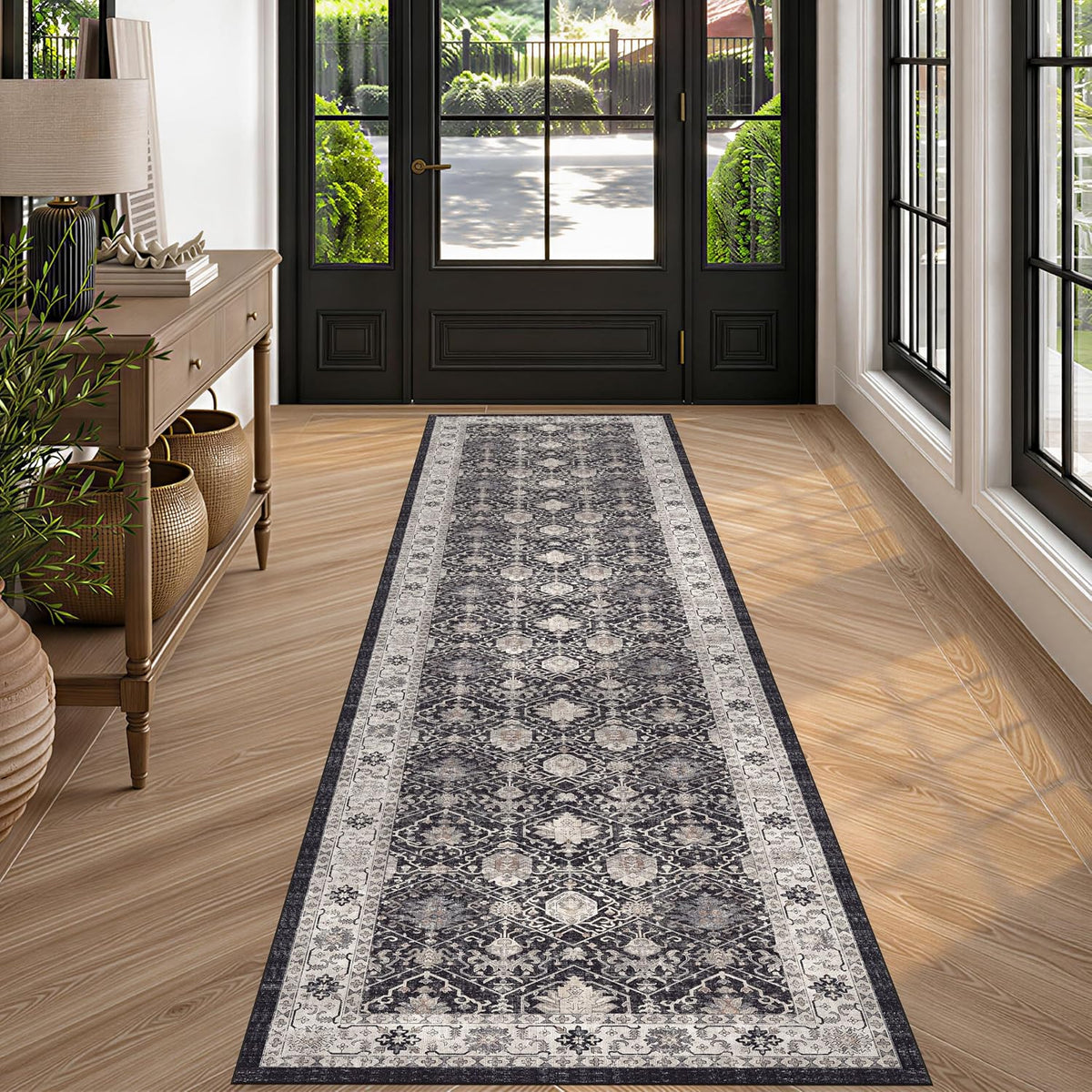 Hallway Washable Runner Rug - 3x10 Kitchen Rugs Entryway Rug Runner Vintage Soft Floor Mat Non Slip Indoor Farmhouse Carpet for Bathroom Living Room Bedroom (3 X 10, Beige)