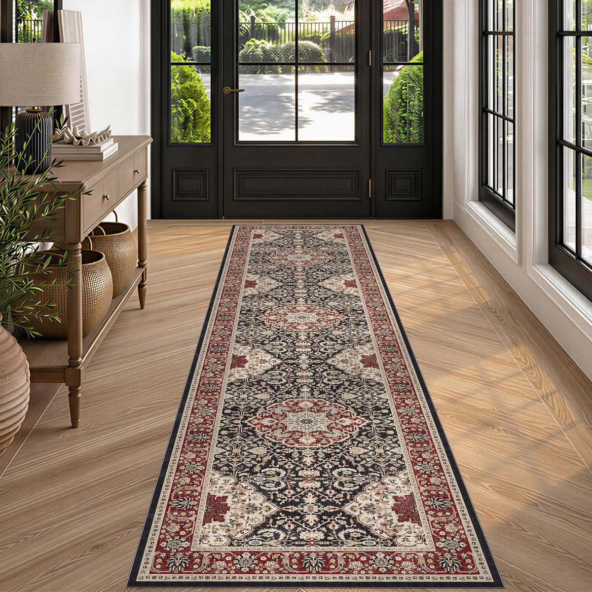 Hallway Washable Runner Rug - 3x10 Kitchen Rugs Entryway Rug Runner Vintage Soft Floor Mat Non Slip Indoor Farmhouse Carpet for Bathroom Living Room Bedroom (3 X 10, Beige)